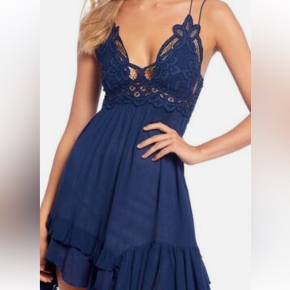 Free People Navy Mini Dress with Lace